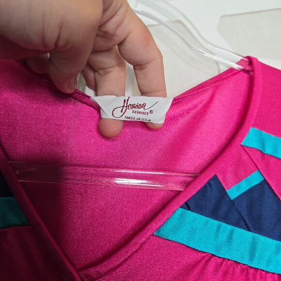 VINTAGE 1980's Henson Kickernick Pink Satin Button Down Top Womens SZ LG RETRO - Picture 4 of 5